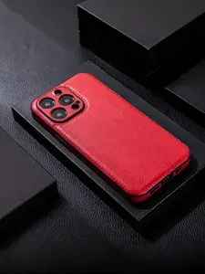 Чехол на Айфон 15 Про ( Apple iPhone 15 Pro ) красный, кожаный