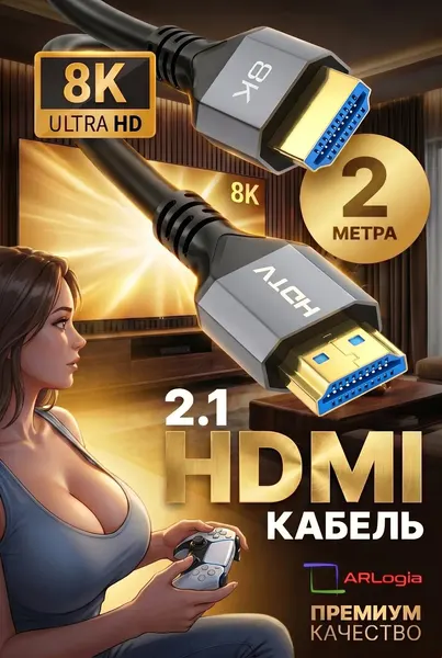 Кабель HDMI 2.1, 8K 60 Гц / 4K 120 Гц, шнур для телевизора, приставки, 48 Гбит/с, 1 метр
