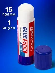 Клей-карандаш Brauberg Super 15 грамм, PVP (ПВП) основа, производство Южная Корея, для школы, офиса, творчества