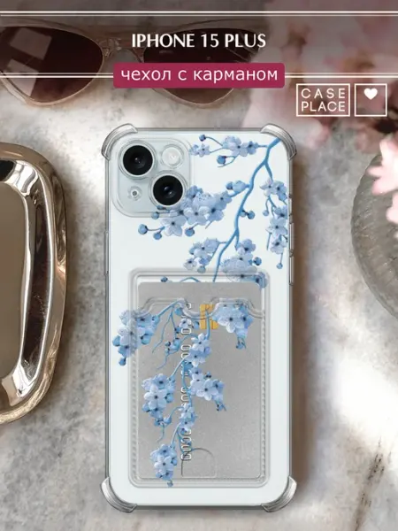Case Place Чехол на iPhone 15 Plus с картхолдером сакура