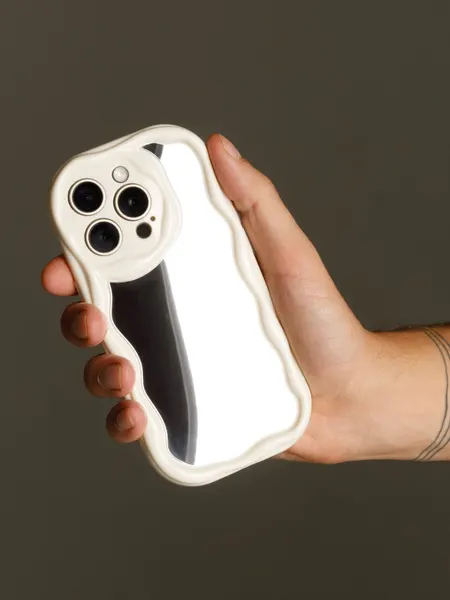 Чехол с зеркалом, для iPhone 15 Pro Max, белый, пластик, стекло