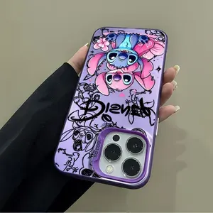 Чехол на Айфон 15 Про / iPhone 15 Pro фиолетовый Розово-голубой Стич