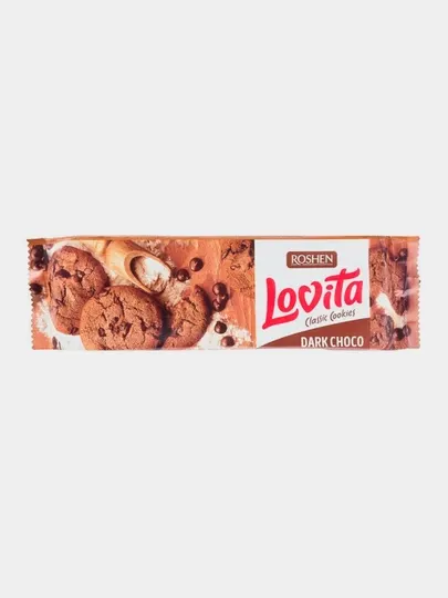 Сдобное печенье Roshen Lovita Classic Cookies, с какао и кусочками глазури, 150 г