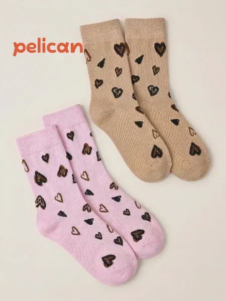 Pelican Носки для девочки детские набор длинные с принтом 2 пары