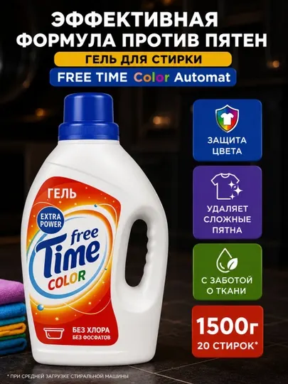 Гель для стирки "FREE TIME" Color, 1500 г