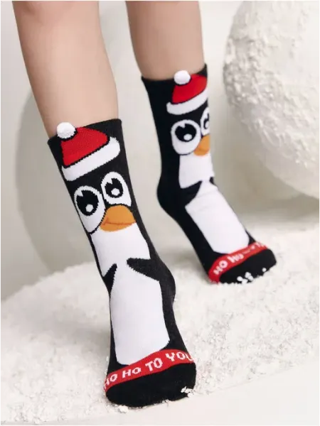 DivaShop Носки хлопковые с новогодним рисунком "Веселый пингвин"