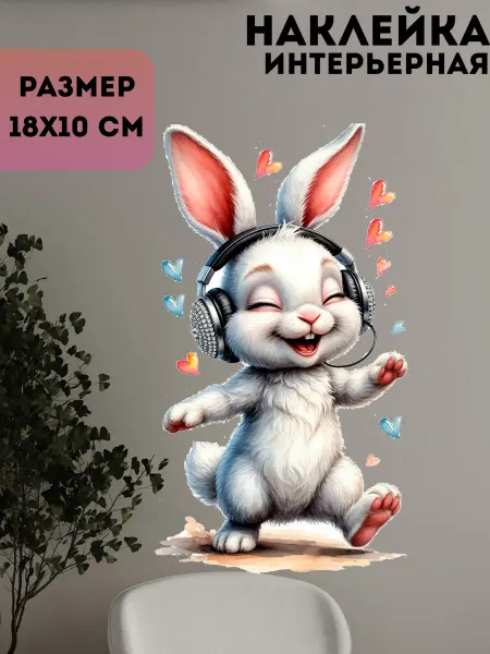 Sticker_Seller178 Кролик с музыкой в наушниках
