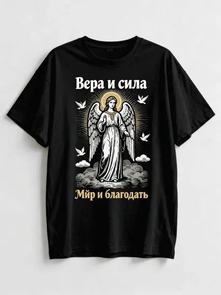 Футболка с ангелом и голубями, в стиле православной иконогра