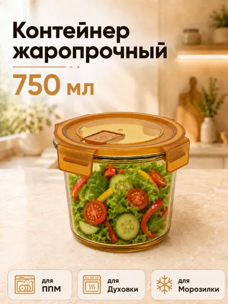 FANRONG Контейнер стеклянный круглый высокий 750 мл