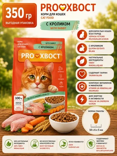 Корм сухой для кошек ProXвост кролик, 350 г, 35 PH 156