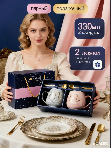 MILD HOME Парные кружки набор подарочный для чая и кофе подарок
