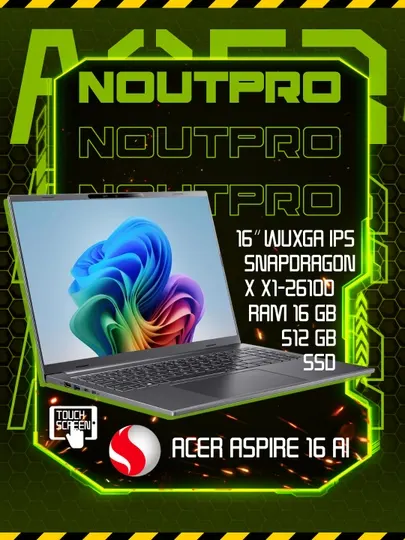 Ноутбук Acer Aspire 16 AI Snapdragon X X1-26100 RAM 16GB/512GB 16″ WUXGA IPS Touchscreen