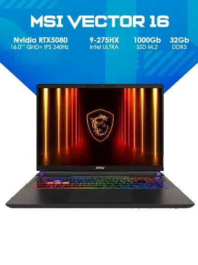 Ноутбук MSI Vector 16 HX AI Ultra 9-275HX 32GB 1TB SSD 16GB RTX 5080 16" QHD+ 240Hz RGB