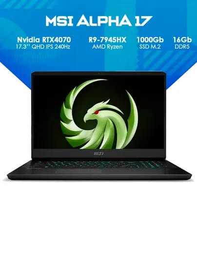 Ноутбук MSI Alpha Ryzen 9 7945HX 16ГБ DDR5 1ТБ RTX 4070 8ГБ 17.3 QHD 240Hz