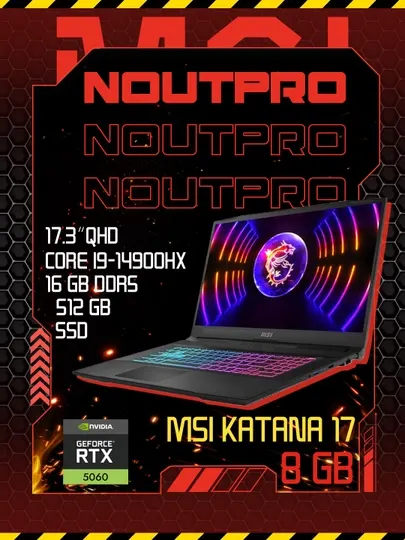 Ноутбук MSI KATANA 17 Intel Core i9-14900HX 16 GB DDR5 SSD 512 GB RTX 5060 8 GB 17.3 QHD