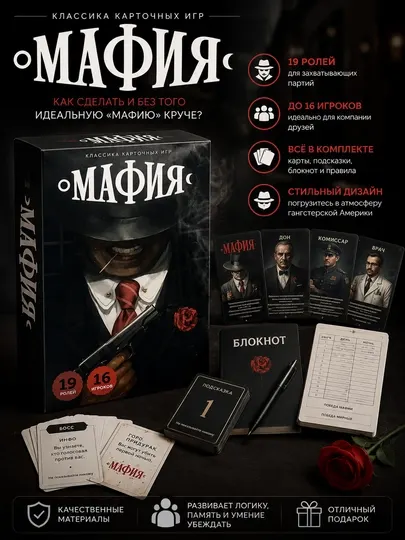 Настольная игра «Мафия» - Детективная игра для компании, 19 ролей, до 16 игроков