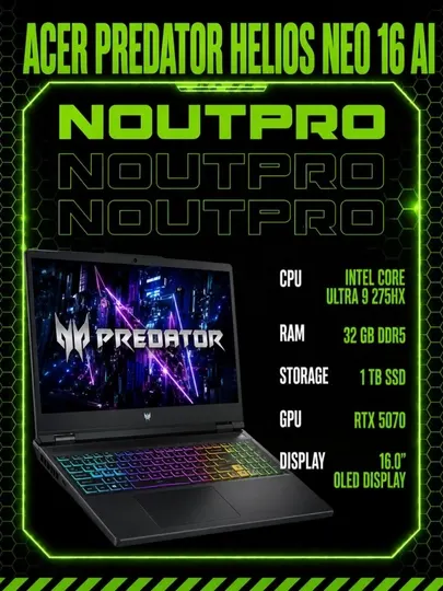 Ноутбук Acer Predator Helios Neo 16 AI Intel® Core™ Ultra 9 275HX 32 GB/1TB RTX 5070 OLED