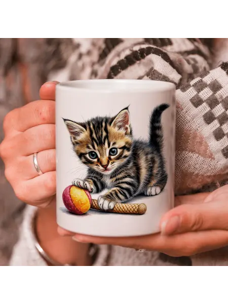 Кружка подарок "Котенок и игрушка"