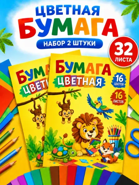 Schoolformat Цветная бумага для школы двусторонняя 16 цветов 32 листа