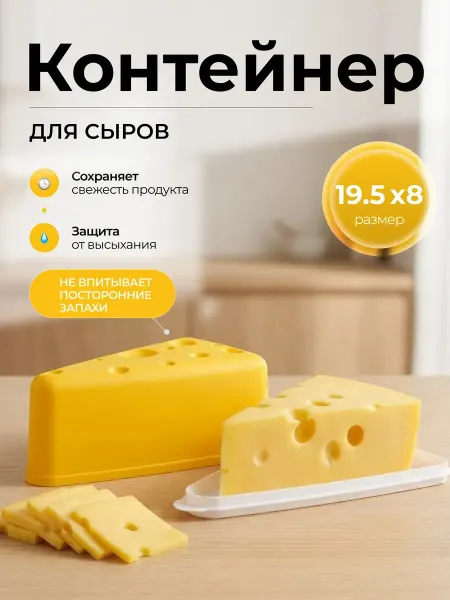 Контейнер пищевой для сыра пластик, 19.5х10.5х8 см