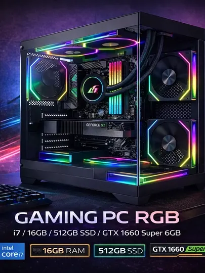 Игровой компьютер intel Core i7 , 16ГБ Оперативка, 512ГБ SSD NVMe GTX1660S аквариум кейс