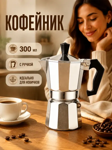 Кофеварка гейзерная 300 мл на 6 чашек кофе