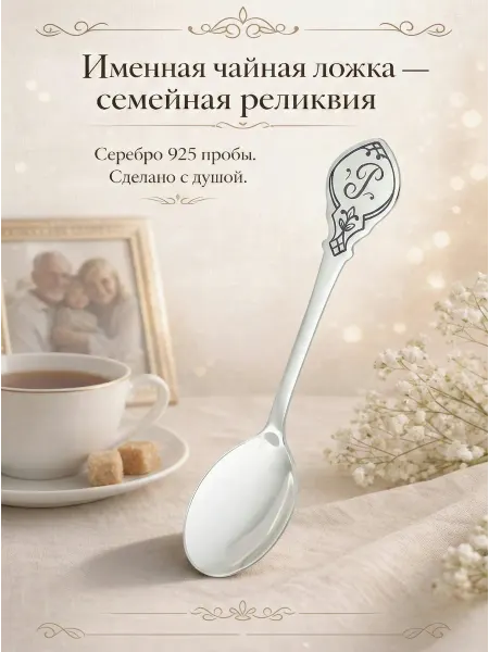 Северная Чернь Серебряная чайная ложка буквой "К" 925 пробы