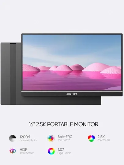 Монитор для ПК ARZOPA Z1RC1, 16 дюймов, 60ГЦ, IPS, портативный монитор с динамиками