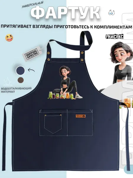 FashionJeans Фартук девушка в спортивной форме с банками фруктов