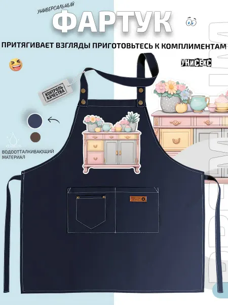 FashionJeans Фартук с цветочным комодом и горшечными цветами