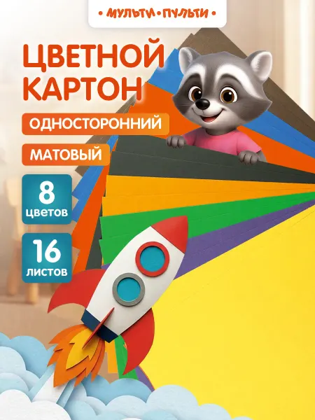 Мульти-Пульти! Цветной картон для школы A4 16 листов