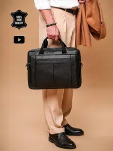 Selvia Портфель мужской из натуральной кожи, сумка на плечо для документов A4 и ноутбука 16 дюймов, черный