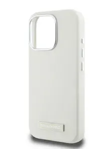 Чехол Karl Lagerfeld PU Full Wrapped MagSafe на Apple iPhone 16 Pro Max из зернистой экокожи, с металлической рамкой для защиты камеры, с функцией Магсейф, бежевый