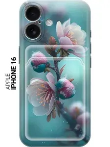Силиконовый чехол на Apple iPhone 16 с принтом "Распускающиеся бутоны" с карманом для карты