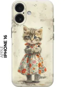 Силиконовый чехол на Apple iPhone 16 с принтом "Кошечка в цветочном платье"
