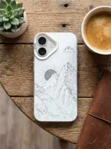 Чехол на iPhone 16 Серебряный Горы и Солнце