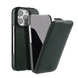 Кожаный чехол флип Melkco Jacka Type для iPhone 16 Pro, темно-зеленый