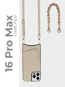 Чехол на ремешке для iPhone 16 Pro Max с дополнительным браслетом-держателем на руку. Бежевый