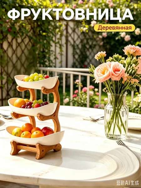 Фруктовница, белая, пластик + дерево