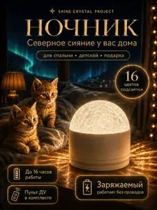 Ночник проектор северное сияние аккумуляторный с пультом, RGB лампа 16 цветов, звездное небо, для сна, USB Type-C