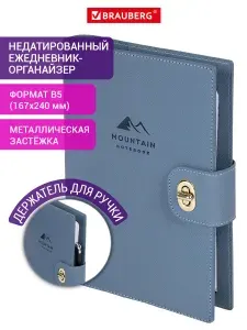 Ежедневник-органайзер на кольцах недатированный В5 167х240 мм, блокнот для записей 160 листов, обложка под кожу голубая, Brauberg