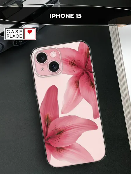 Чехол на Apple iPhone 15 / Айфон 15 с принтом "Pink flower"
