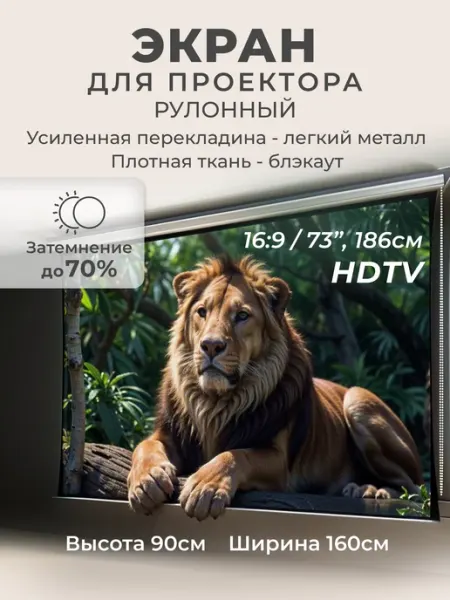 Gozhy Экран для проектора рулонный блэкаут 90 х 160см