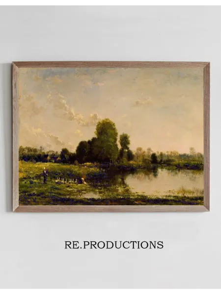 Re.productions Постер Riverbank with Fowl - Charles François Daubigny