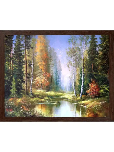 Decorshop Картина в раме на стену "Лес и водоём"