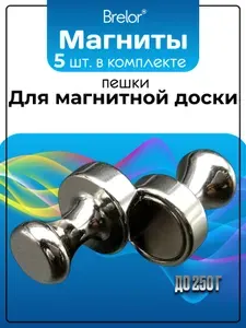 Набор магнитов на холодильник 5 шт, 16х12 мм, хромированные, для магнитной доски, Brelor