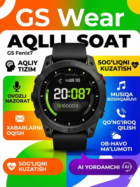 Смарт-часы GS Fenix7 (1,3 дюйма) — водонепроницаемость IP68, NFC, GPS, Bluetooth-звонки и спортивный режим.