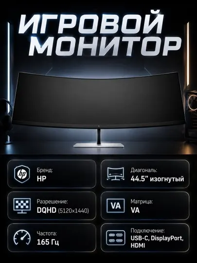Монитор HP 6N4C1AA 44.5" VA 165Hz 5120×1440 изогнутый