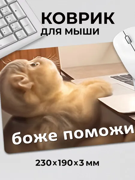 Коврик для мышки с приколом мем кот котик Боже поможи c тканевой поверхностью, на нескользящем резиновом основании