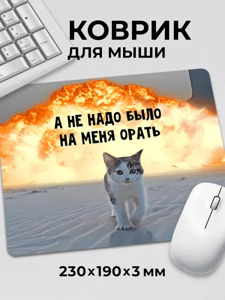 Коврик для мышки мем прикол Кот Котик надо было орать взрыв c тканевой поверхностью, на нескользящем резиновом основании
